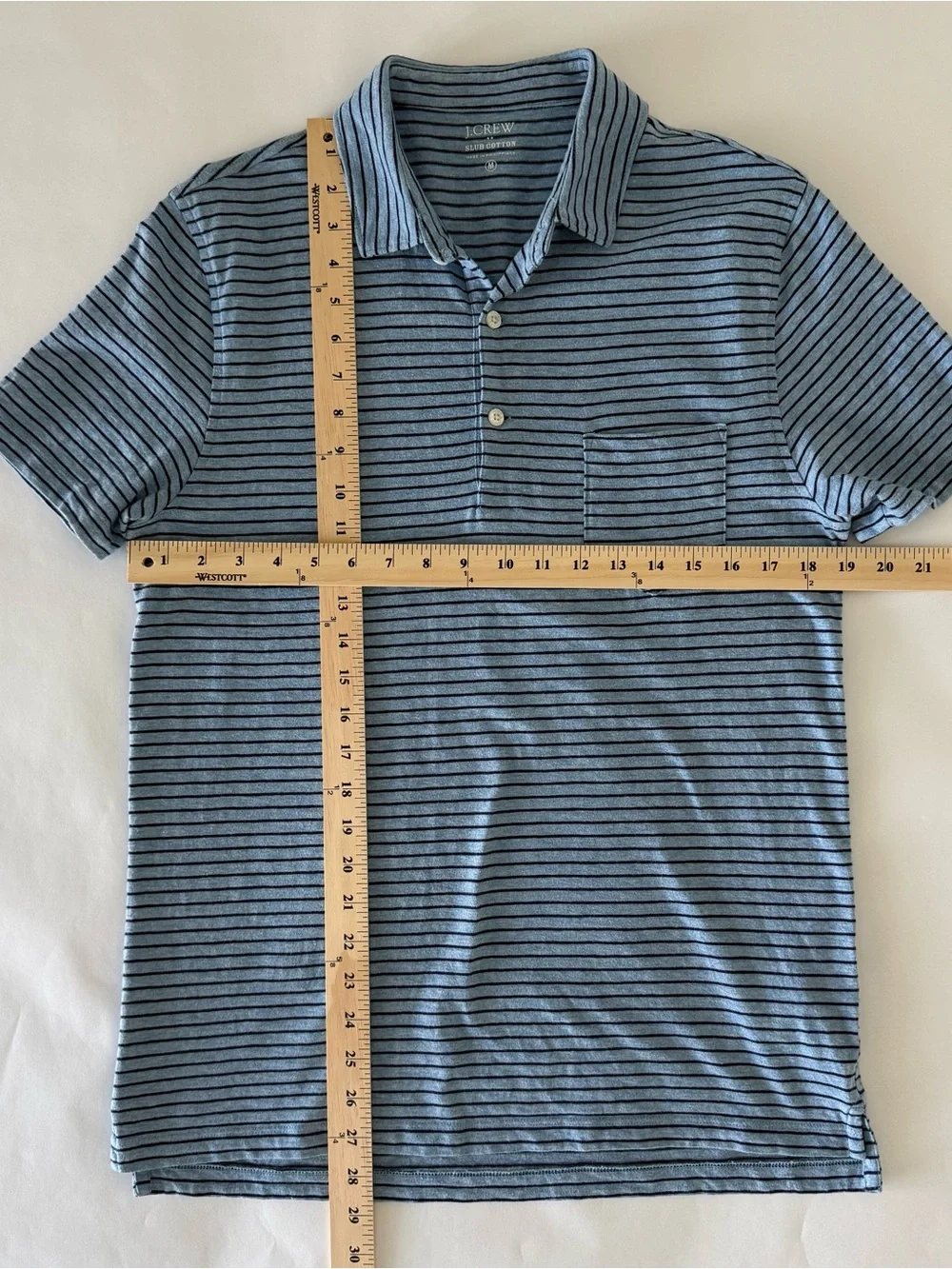 J.Crew Slub Cotton Stripe Men's Medium Blue Pocket Polo Shirt Preppy Collegiate
